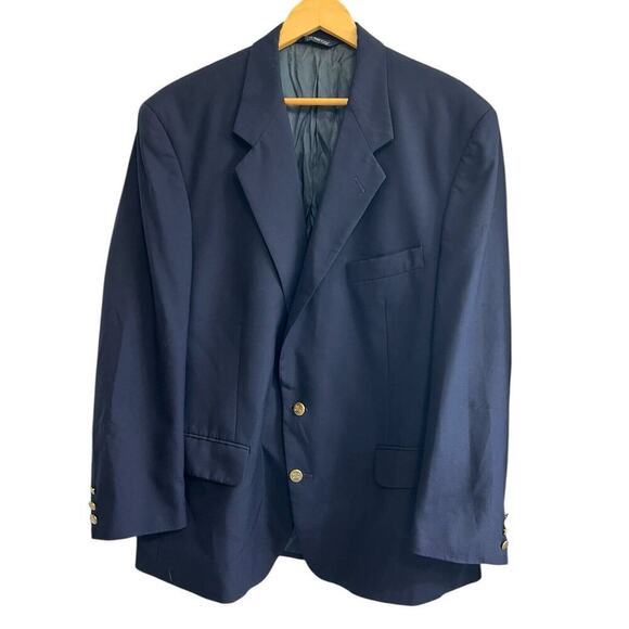 Vintage Burberry Men's Navy Blue Wool Blazer Jacket Gold Buttons Size 44 - Picture 1 of 12